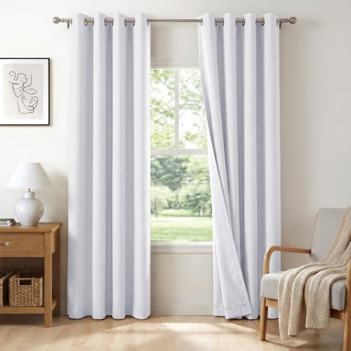 100% Blackout White Curtains 63 Inch Long 2 Panels Set (Alba | Bright White / 50"W x 63"L (Pack of 2))