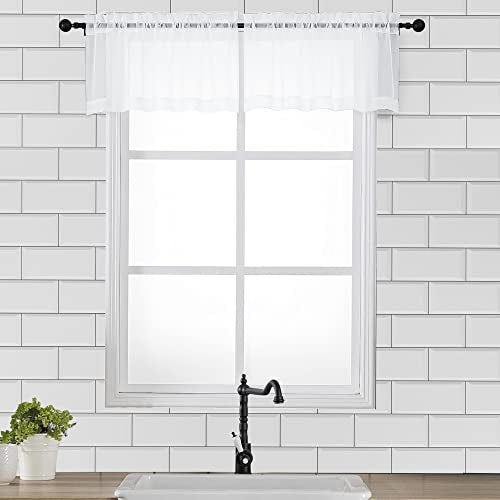 White Sheer Window Valance Curtains (White / 42"W x 14"L (Pack of 2))
