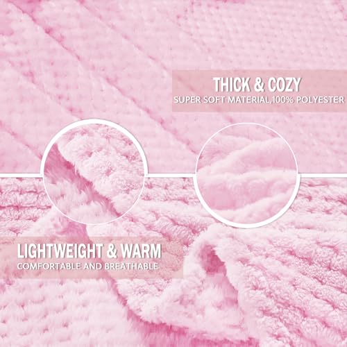 Large Waffle Fleece Throw Blanket for Couch (Light Pink / 50x70 in)