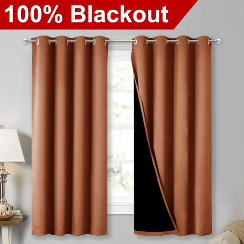 Burnt Orange Blackout Curtains for Kitchen 52" w x 63" L 2 Panels (Burnt Orange / 52"W x 63"L (Pack of 2))