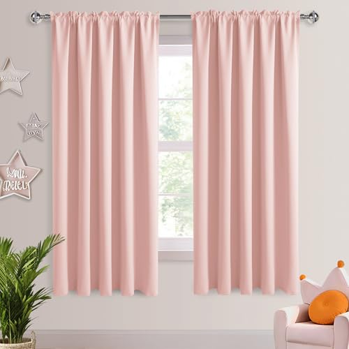 Wide Blackout Curtains for Bedroom 70 x 63 Inch Long Blush Pink (Blush Pink / 70"W x 63"L (Pack of 2))