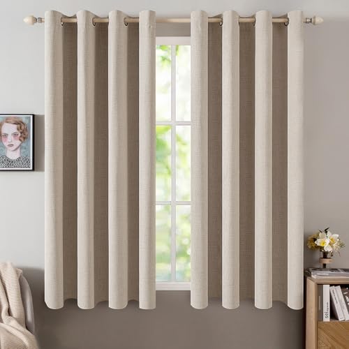 100% Blackout Linen Curtains for Bedroom 52x54 Inches Taupe (Taupe / 52"W x 54"L (Pack of 2))