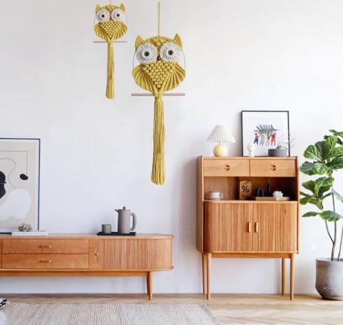 Owl Macrame Wall Hanging (Yellow-S)