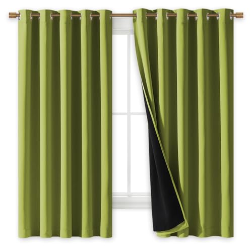 100% Blackout Lined Curtains (Fresh Green / 62"W x 63"L (Pack of 2))