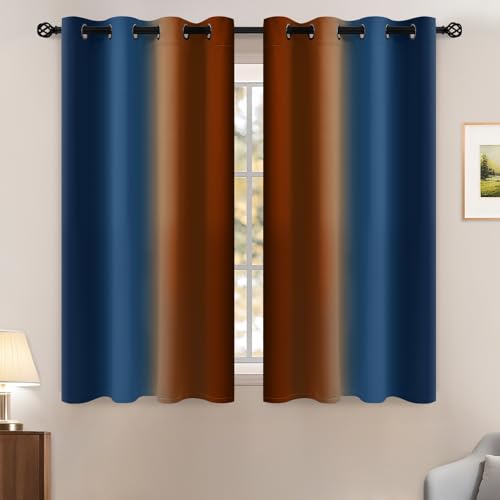 Dark Blue Burnt Orange Ombre Curtains 52x54Inch 2 (52"W x 54"L (Pack of 2) / Dark Blue and Burnt Orange)