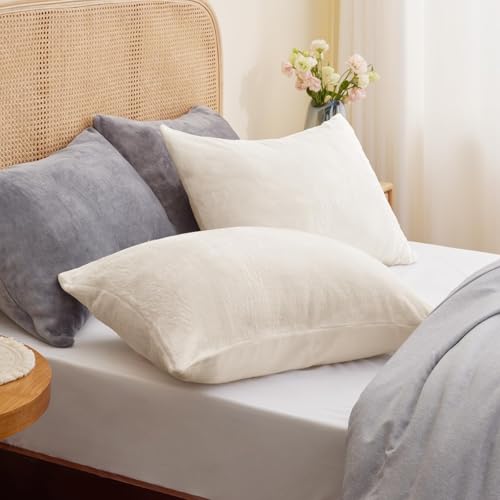 Flannel King Size Pillow Cases Set of 2 (Off White / 36" x 20" (Pack of 2))