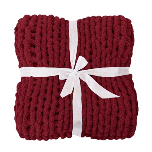 Chunky Knit Throw Blanket for Couch (Red / 51"x63" (Large Size Throw）)