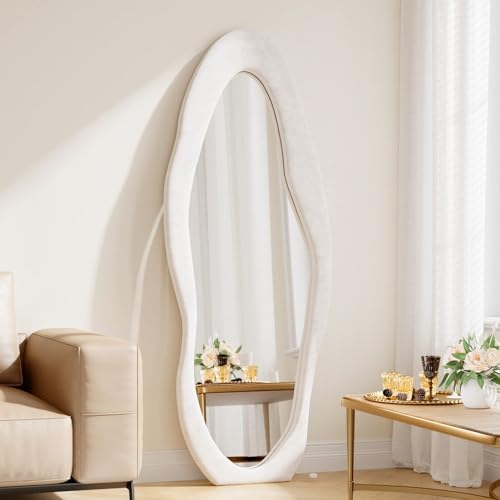63" x 24" Full Length Mirror Irregular Wavy Floor Mirror (White-irregular / 63"L x 24"W)