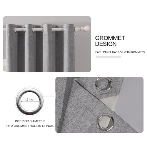 100% Blackout Linen Curtains for Bedroom 52x108 Inches Grey (Grey / 52"W x 108"L (Pack of 2))
