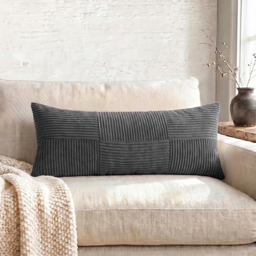 Set of 2 Dark Gray Boho Long Lumbar Body Decorative Throw Pillow Cover 14x36 Inch for Bed Couch Bedroom Bench (Dark Gray / 36" x 14" (Pack of 2))