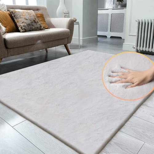 Faux Fuzzy Machine Washable Bunny Fur Area Rugs for Living Room Grey Fluffy Rug for Bedroom Sheepskin Rug 4x6 Rectangle Nursery (4' x 6' (Rectangular) / Grey)