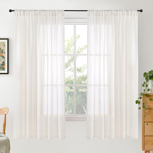 Linen Semi Sheer Curtains 52X63 Inch Length for Living Room (Linen / 52"W x 63"L (Pack of 2))