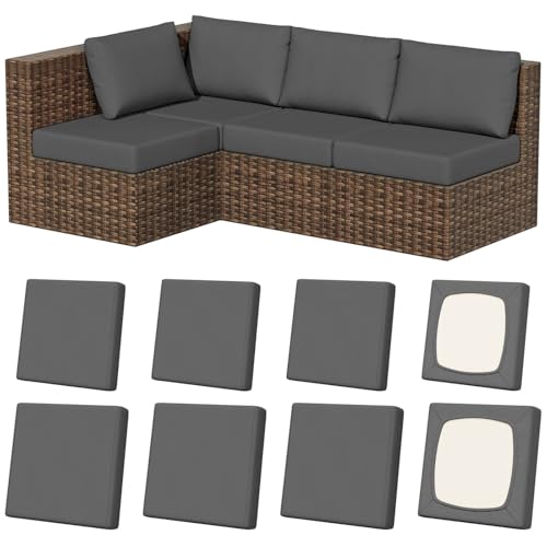 8Pcs Outdoor Cushion Covers (Medium-grey / Square-large + Quadrate)
