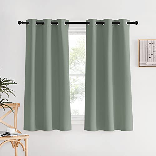 Bedroom Curtain Panels Blackout Draperies (Greyish Green / 34"W x 60"L (Pack of 2))