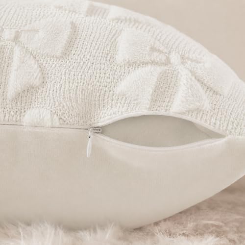 Cream White Bow Faux Fur Throw Pillow Covers 12x20 Set of 2 (Cream White Bow / 20" x 12" (Pack of 2))