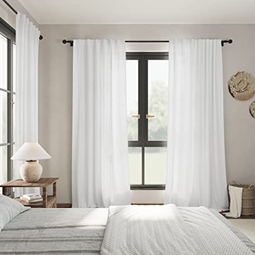 Linen White Curtains 120 inch Extra Long for Living Room Back Tab Light Filtering Semi Sheer Drapes Modern Farmhouse Coastal Decor Off White Cotton Curtain for Floor to Ceiling Window 10 FT (52"W x 120"L (Pack of 2) / White)