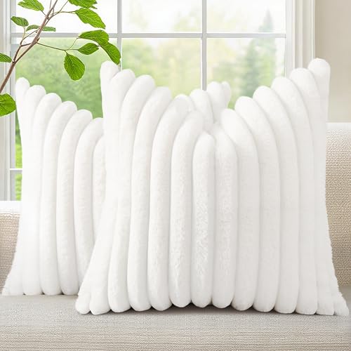Fall Faux Fur Throw Pillow Covers 16x16 Set of 2 White (White / 16" x 16" (Pack of 2))
