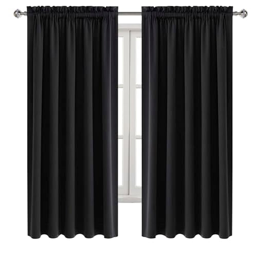 Wide Blackout Curtains for Bedroom Living Room 60 x 63 Inch Long Black (Black / 60"W x 63"L (Pack of 2))