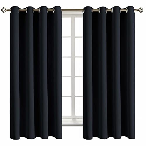 Black Blackout Curtains for Bedroom 63 Inch Long (Black / 52"W x 63"L (Pack of 2))