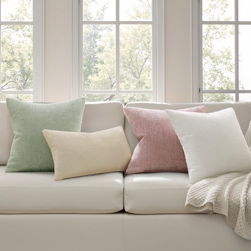 Decorative Couch Throw Pillow Covers 20x20 Inch Neutral Cream 2 Pack (20" x 20" (Pack of 2) / Cream)