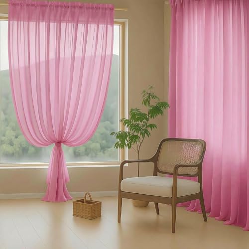 Sheer Curtains 63 Inch Length 2 Panels (42"W x 63"L (Pack of 2) / Hot Pink)