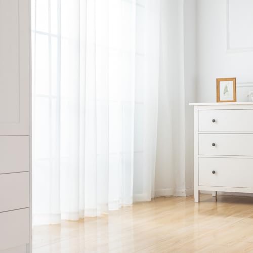 White Sheer Curtains 72 Inch Length 2 Panels (White / 42"W x 72"L (Pack of 2))