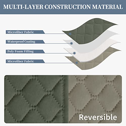 Double Protection 100% Waterproof Sofa Covers for Living Room (Greyish Green/Beige / Sofa Large)