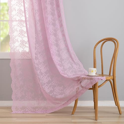 Vintage Lace Curtains 84 Inches Long (Lilac / 52"W x 84"L (Pack of 2))