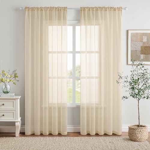2 Panels Sheer Curtains for Living Room 54 X 90 Inches Cream (Cream / 54"W x 90"L (Pack of 2))