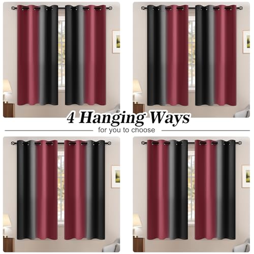 Blackout Ombre Burgundy and Black Curtains for Bedroom (52"W x 63"L (Pack of 2) / Burgundy and Black)
