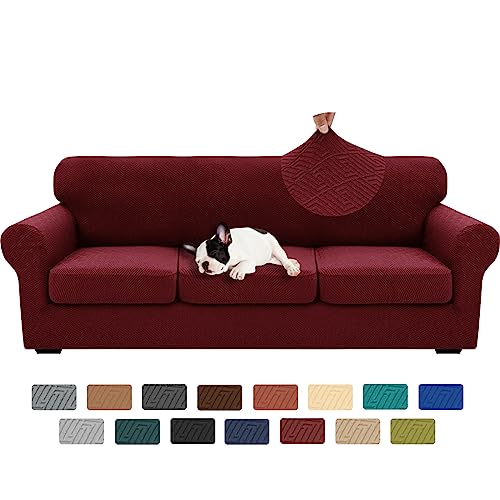4 Piece Stretch X (91"-110"(3 Cushions) / Wine Red)