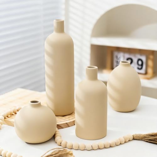 Beige Ceramic Vase Set of 4 (Beige Set of 4)