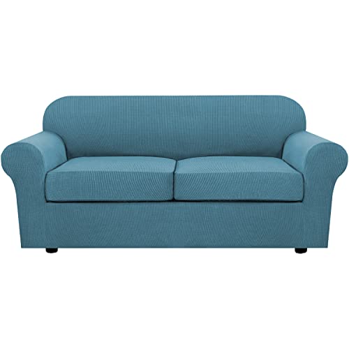 3 Piece Stretch Sofa Covers for 2 Cushion Sofa Couch Covers for Living Room Furniture Cover (Medium-XL / Storm Blue)