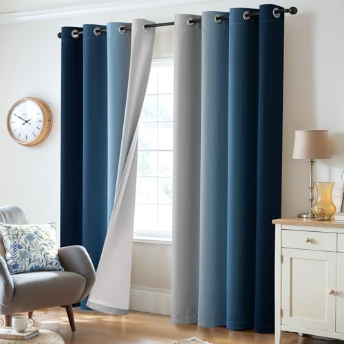 100% Blackout Curtains Ombre Blue Curtains for Bedroom 84 Inch (52"W x 84"L (Pack of 2) / Blue 2 Layers)