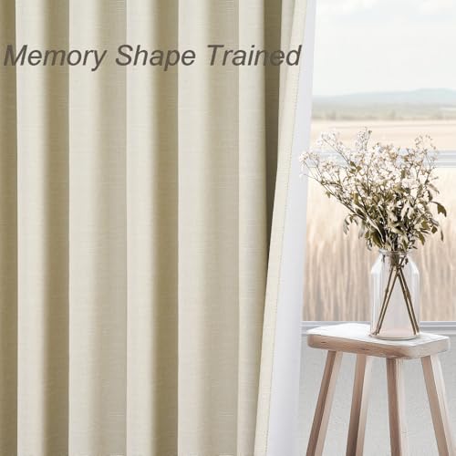 86 Inches Long Cream Colored Custom Blackout Linen Curtains Ivory Cream Pinch Pleated Noise Cancelling Curtains with Pin Hooks for Traverse Burlap Viral Drapes 2 Panels for Living Room Bedroom (Cream / 52"W x 86"L (Pack of 2))