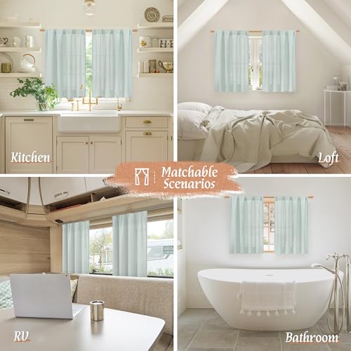 54 Inch Short Window Linen Curtains for Bedroom (42"W x 54"L (Pack of 2) / Rod Pocket - Light Blue)