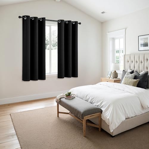 Blackout Curtains for Bedroom Bathroom 2 Panels 40" x 68" Long Black (Black / 40"W x 68"L (Pack of 2))