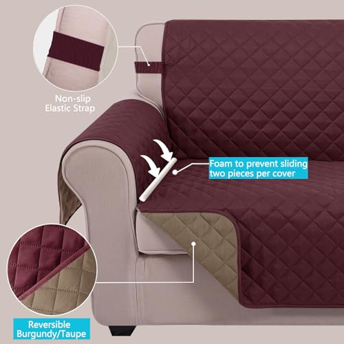 Loveseat Sofa Cover for 2 Cushion Couch (Burgundy/Tan / 45''loveseat-small)