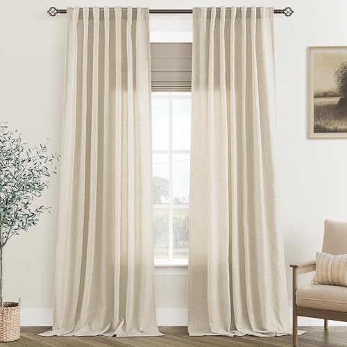 Faux Linen Beige Curtains 102 inches Long for Living Room Rustic Farmhouse Linen Drapes Semi Sheer Burlap Textured Canvas Cloth Curtain Panels Set of 2 Kahki Tan Colored (Linen / 52"W x 102"L (Pack of 2))