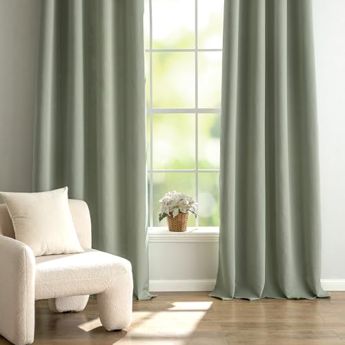 Sage Green Blackout Bedroom Curtains 84 Inch Long Light Blocking (Sage Green / 42"W x 84"L (Pack of 2))