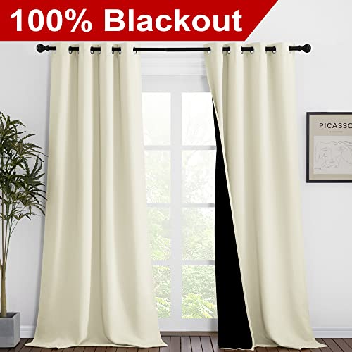 Beige Blackout Curtains for Patio 46" Wide x 90" Long 2 Panels (Beige / 46"W x 90"L (Pack of 2))
