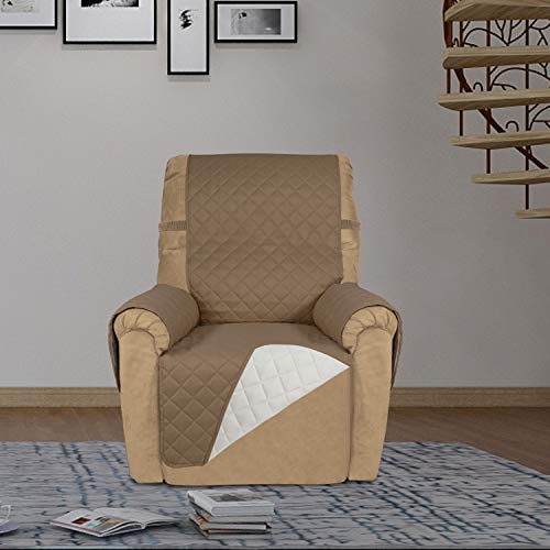 Reversible Recliner Chair Covers Couch Covers for Dogs (Small Recliner / Camel/Ivory)