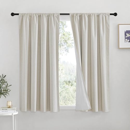 Natural Linen Blended Curtains for Living Room (Cream Beige / 52"W x 63"L (Pack of 2))