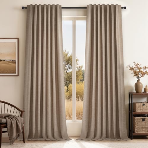 95 Inches Long Custom Linen Blackout Curtains Taupe Pinch Pleated Noise Cancelling Curtains with Pin Hooks for Traverse Burlap Viral Drapes 2 Panels for Living Room Bedroom (Dark Flax / 52"W x 95"L (Pack of 2))