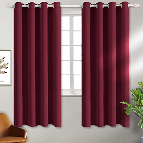Burgundy Blackout Curtains for Bedroom 63 Inch Long (Burgundy / 46"W x 63"L (Pack of 2))