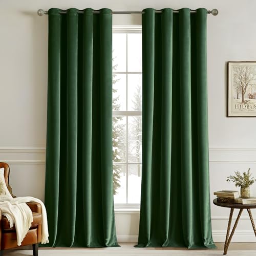 Velvet Curtains Christmas Emerald Green 52 x 90 Inch Length Set of 2 (Emerald Green / 52"W x 90"L (Pack of 2))