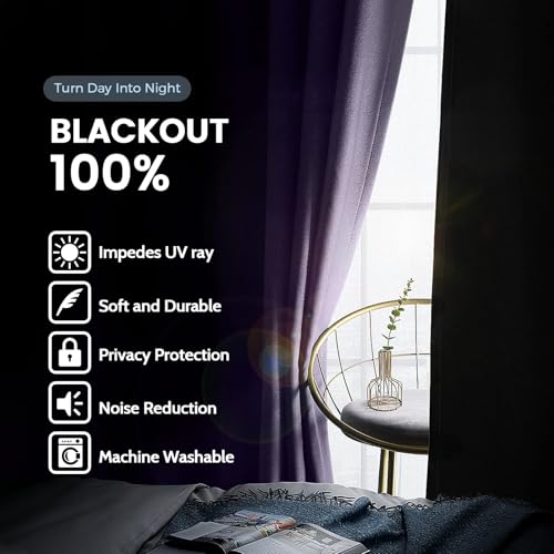 Lilac 100% Blackout Curtains Room Darkening Living Room 54 Inch (Lilac / 42"W x 54"L (Pack of 2))