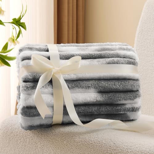 Ribbed Fleece Throw Blanket for Couch (Tie-dye Grey / Throw(50"x60"))