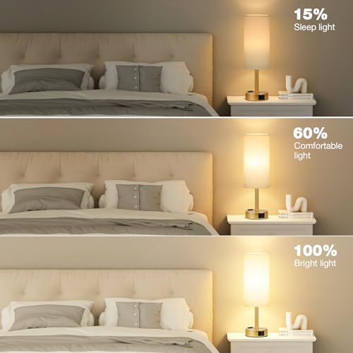Gold Bedside Lamp for Bedroom (White - Gold / 14")