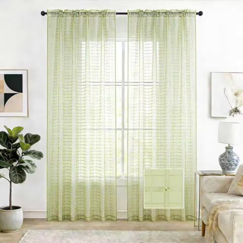 Check Sheer Curtains 72 Inches 2 Panels Set (Check - Sage Green / 52"W x 72"L (Pack of 2))